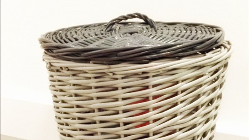 Spray painted wicker laundry baskets